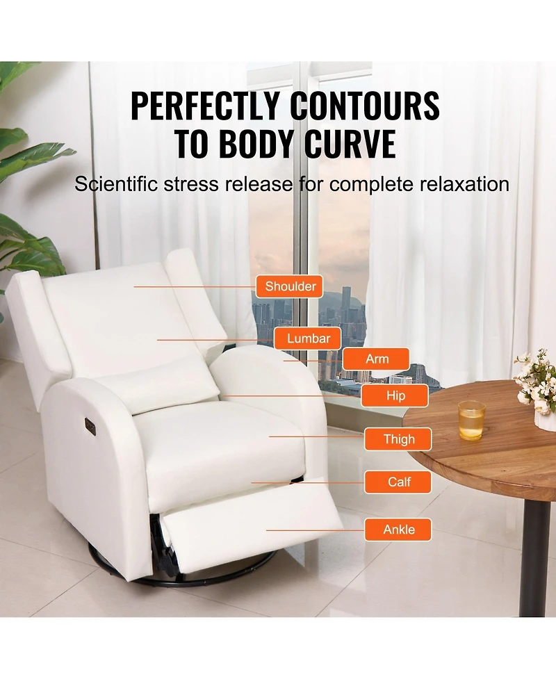 Gouun Electronic Power Swivel Glider Recliner with Usb Port, 250 lbs Capacity, Off Polyester