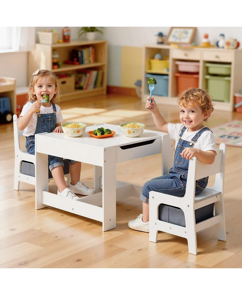 Gouun Kids Table and 2 Chairs Set with Reversible Top and Storage for Art and Learning