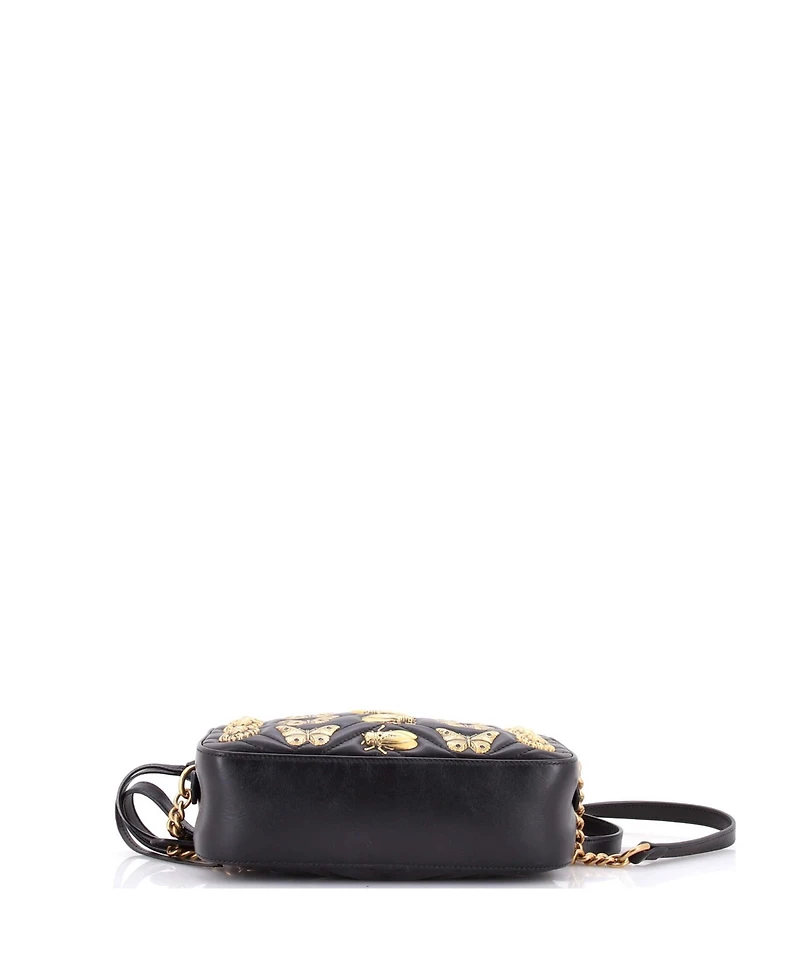 Pre-Owned Gucci Small Gg Marmont Shoulder Bag Embellished Matelasse Leather