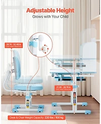 Gouun Kids Adjustable Desk and Chair Set with Bookshelf Drawer and Tilted Desktop