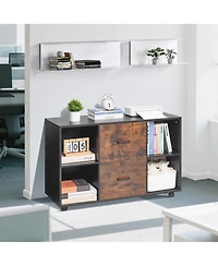 Gouun 2 Drawer Mobile File Cabinet with Open Shelves and Lockable Wheels