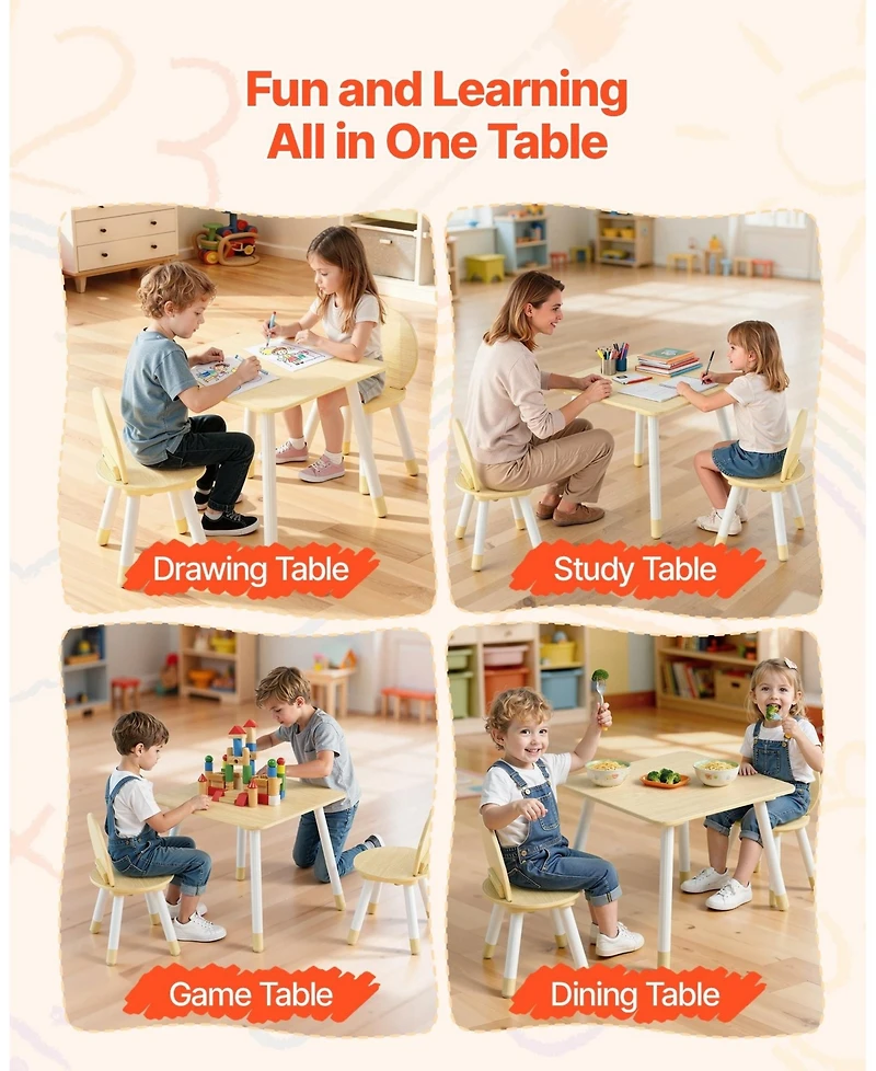 Gouun Kids Table and 2 Chairs Set with Graffiti Desktop for Art Reading and Play