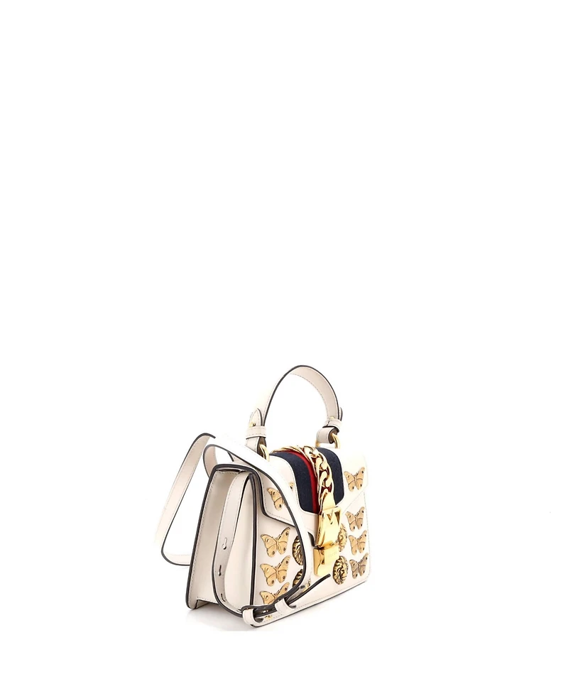 Pre-Owned Gucci Mini Sylvie Top Handle Bag Embellished Leather