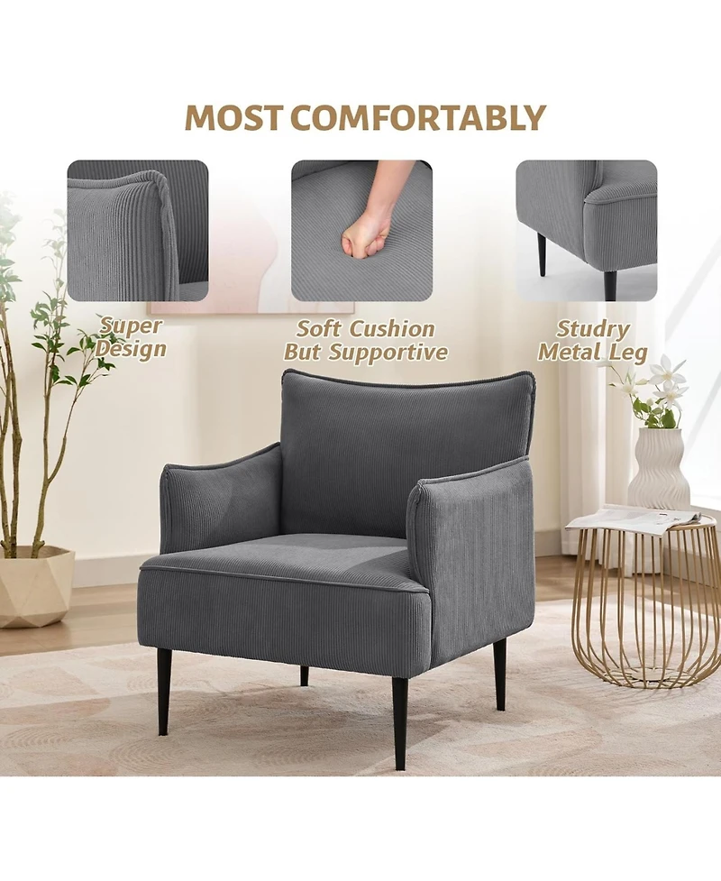 gaomon Mid Century Accent Chair, Comfy Living Room Chair Armchair Grey Fabric Sofa for Bedroom