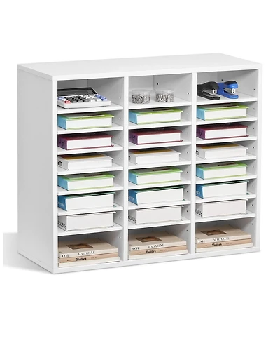 Gouun 24 Compartment Wood Literature Organizer with Adjustable Shelves