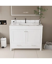 Sillysis 43" Bathroom Vanity with Artificial Marble Carrara Top, Multi-Functional Storage, Soft Close Drawer for Bathroom Remodel