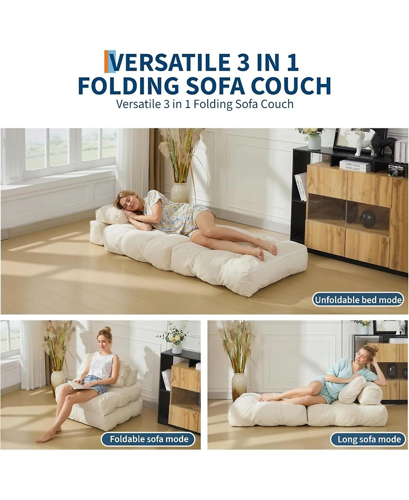 gaomon 3-in-1 Folding Sofa Bed with Pillow, Convertible Floor Sleeper Chair, No Assembly