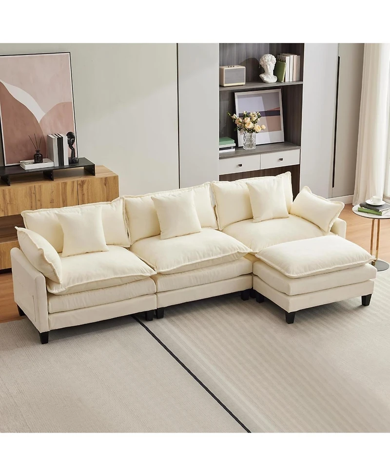 gaomon 112" Oversized L-Shaped Sofa, Modular Chenille Couch with Ottoman, Deep Seat 3-Seater