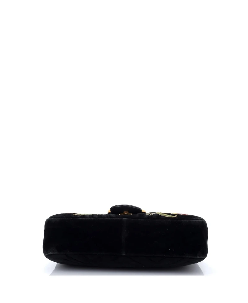 Pre-Owned Gucci Medium Gg Marmont Flap Bag Embroidered Matelasse Velvet