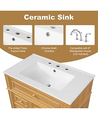 Busdays 30" Bathroom Vanity with Sink, Solid WoodandMDF, Flip-Out Drawer, 2 Soft-Close Drawers, 1 Soft-Close Door, Elegant Handles