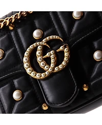 Pre-Owned Gucci Mini Pearly Gg Marmont Flap Bag Embellished Matelasse Leather