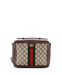 Pre-Owned Gucci Small Ophidia Zip Around Camera Bag Gg Coated Canvas