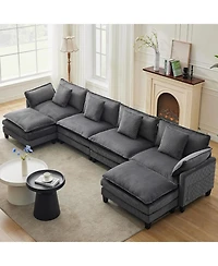 gaomon 146.5" Modular Sectional Sofa, U-Shaped Couch with 2 Ottomans, Corduroy Cloud Sofa