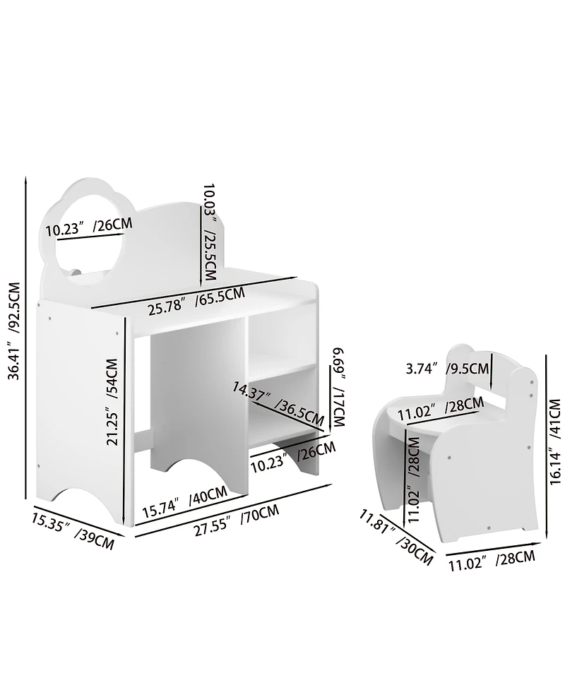 Rainsken Kids Vanity Desk Set with Mirror and Chair, Wooden Dressing Table with Storage Shelves, Study and Activity Table for Girls and Boys