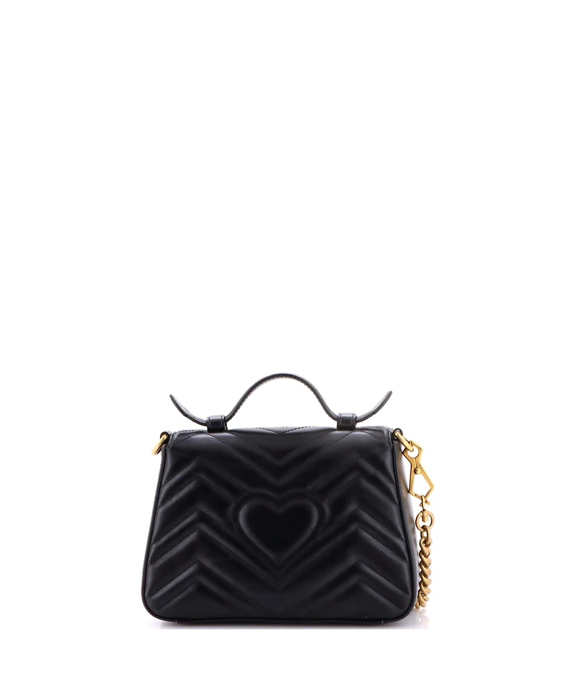 Pre-Owned Gucci Mini Gg Marmont Top Handle Flap Bag Matelasse Leather