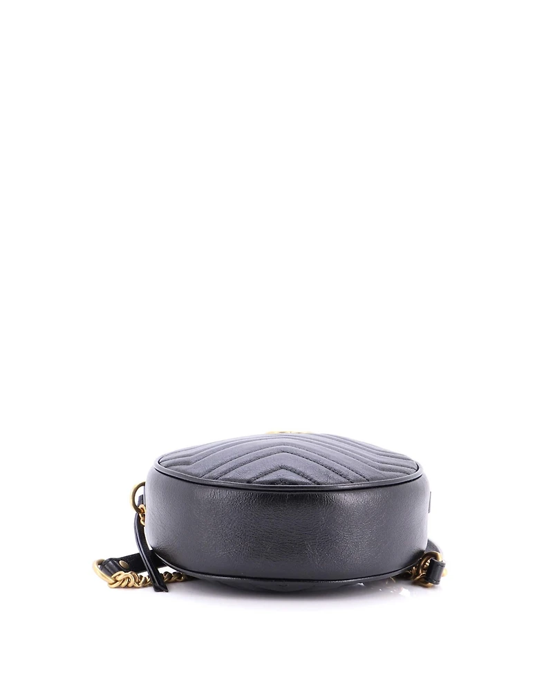 Pre-Owned Gucci Mini Gg Marmont Round Shoulder Bag Matelasse Leather