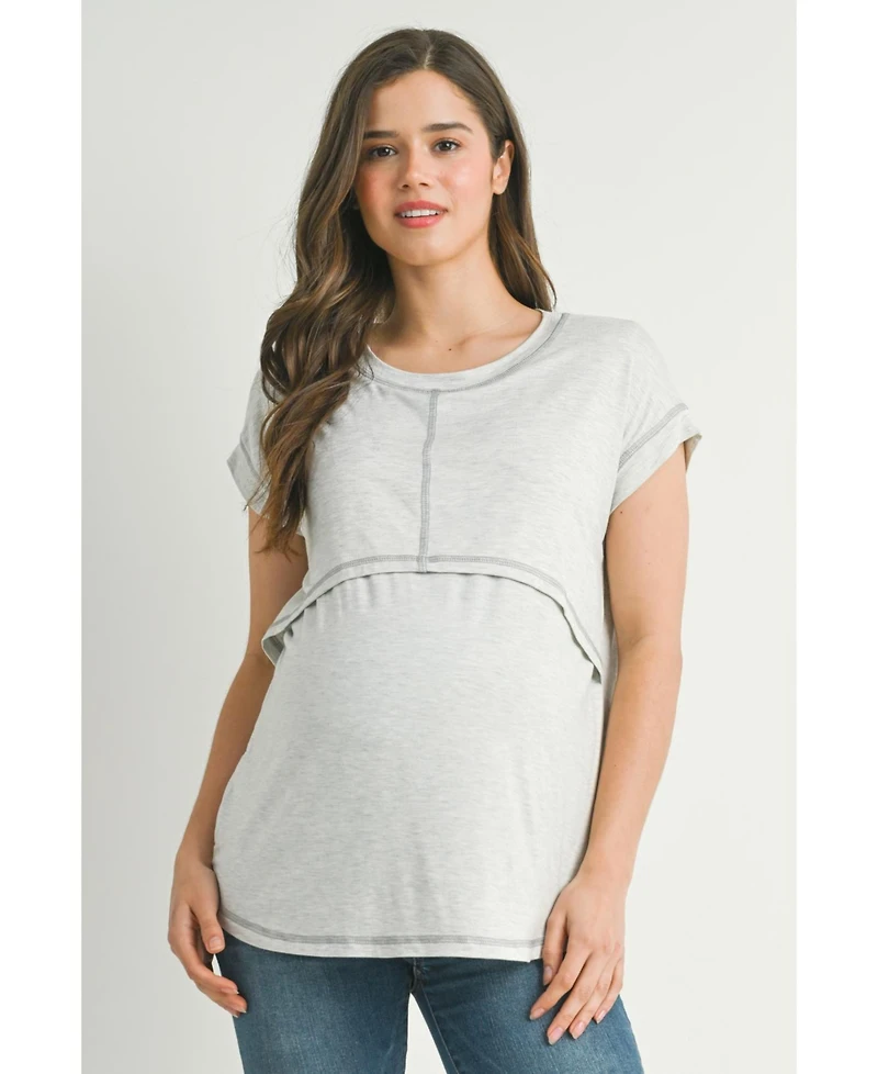 Hello Miz Maternity T-Shirt Relaxed Fit Short Sleeve Layered Nursing-Friendly