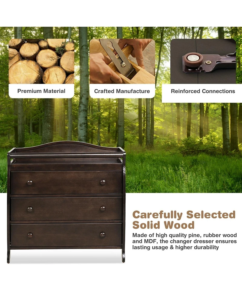 Sugift Baby Changing Table Infant Diaper with 3 Drawers and Safety Belt.