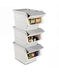 Sugift 3 Pieces Storage Bins on Wheels Stackable Plastic Boxes with Stay-Open Lid.