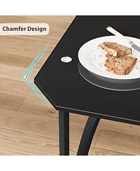 gaomon Glass Dining Table Set for 2, Kitchen Table and Chairs for 2 with with Chamfer Design, 3 Piece Dining Room Table Set with Cushion Seats