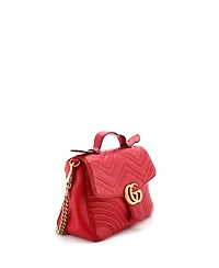 Pre-Owned Gucci Small Gg Marmont Top Handle Flap Bag Matelasse Leather