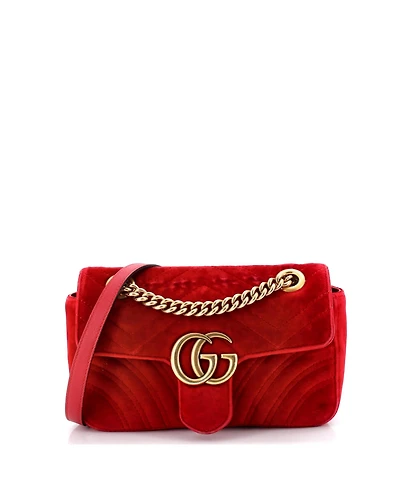 Pre-Owned Gucci Small Gg Marmont Flap Bag Matelasse Velvet