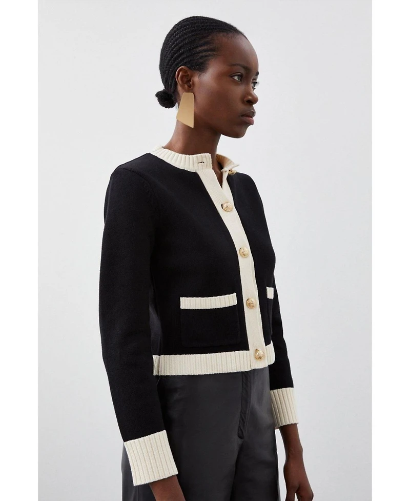 Karen Millen Women's Cotton Cropped Knit Boxy Cardigan