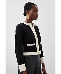 Karen Millen Women's Cotton Cropped Knit Boxy Cardigan