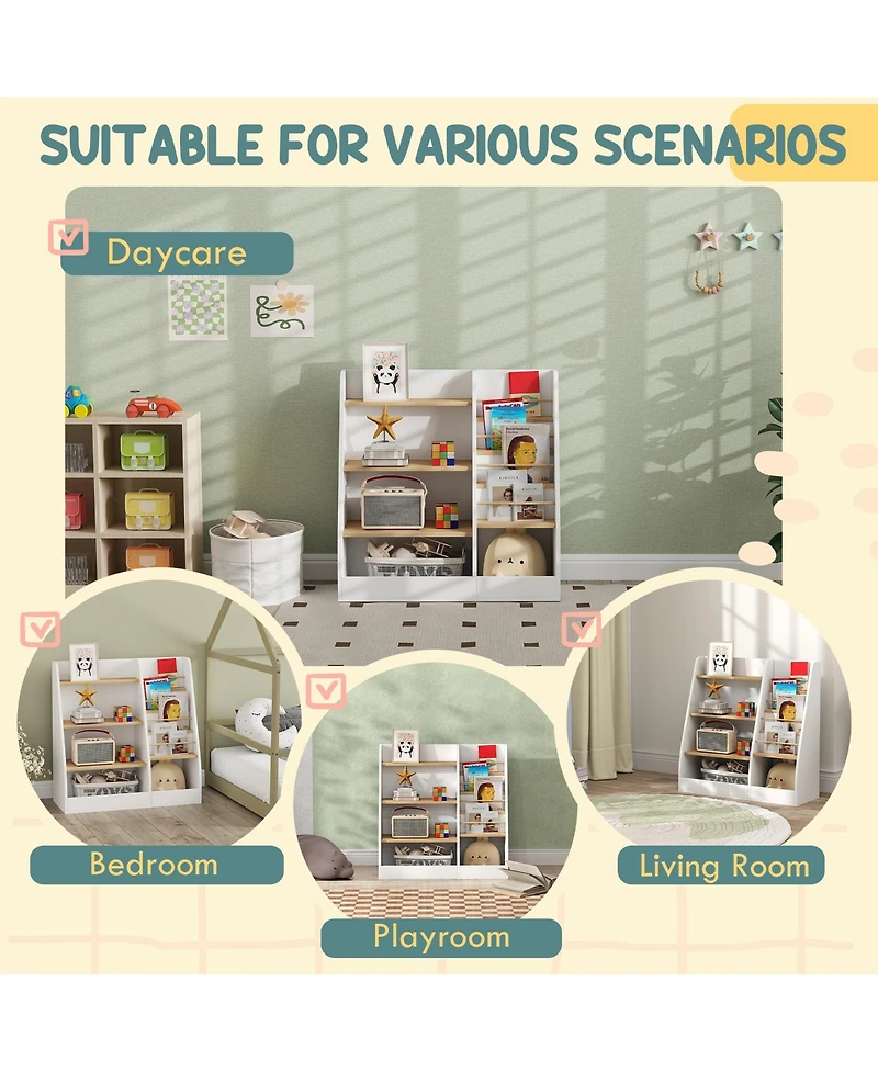 Qaba 4 Tier Kids Bookshelf and Toy Storage Organizer with Book Rack,