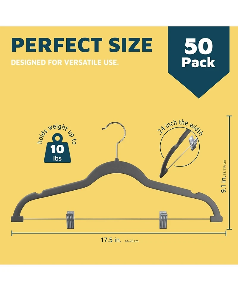 Lifemaster Velvet Skirt Hangers, Adjustable Clips, 360° Swivel Hook, Non-Slip Shoulder Notch, Holds 10 lbs