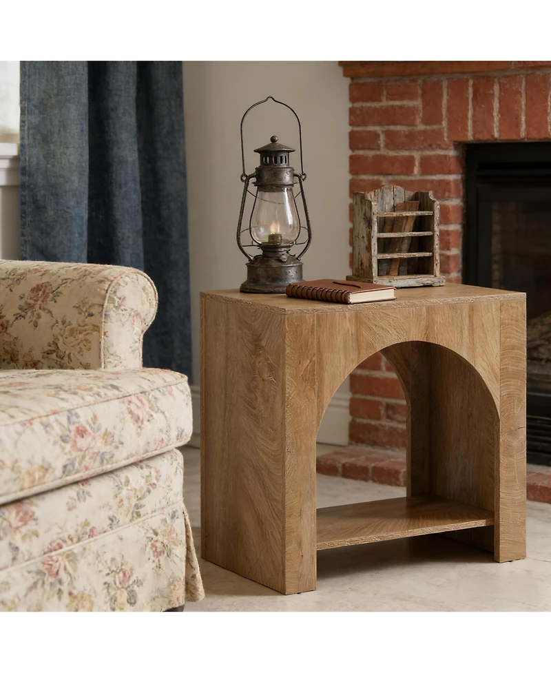 Rainsken 2 Tier Bedside Table, Farmhouse Nightstand with Open Shelf, Wooden Base and Spacious Tabletop, Accent Furniture for Living Room, Bedroom