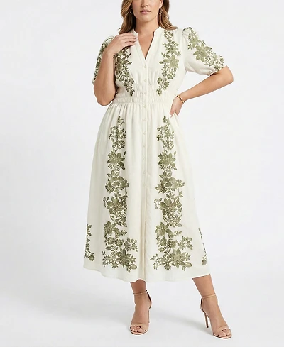 Taylor Plus Short-Sleeve V-Neck Maxi Dress