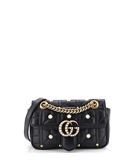 Pre-Owned Gucci Mini Pearly Gg Marmont Flap Bag Embellished Matelasse Leather