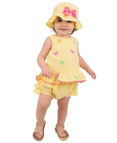 Rare Editions Baby Girls' Sleeveless Top, Bloomer Shorts and Hat, 3-Piece Set