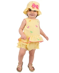 Rare Editions Baby Girls' Sleeveless Top, Bloomer Shorts and Hat, 3-Piece Set