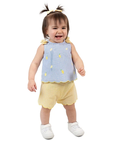 Rare Editions Baby Girls' Striped Seersucker Top and Elastic Waistband Shorts, 2-Piece Set