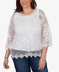 Ruby Rd. Plus Size Scalloped Medallion Crochet Lined Lace Top