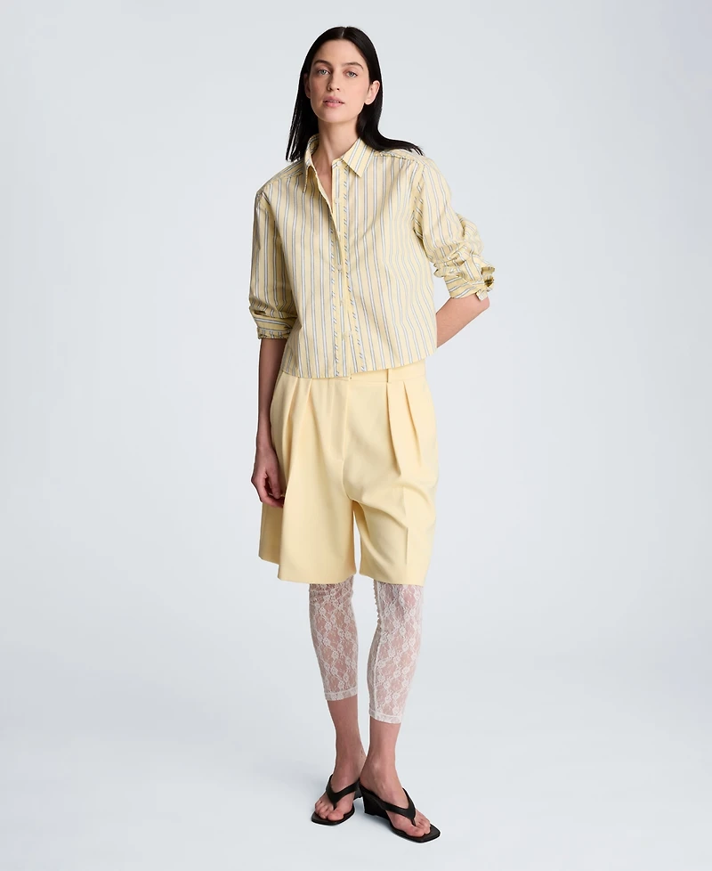 Kenneth Cole Women's Bias Piping Cropped Long-Sleeve Shirt