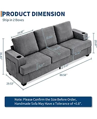gaomon 89" 3-Seater Sofa, Chenille Couch with Deep Seat