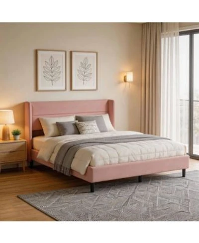 Gaomon Modern Velvet Wingback Upholstered Bed Frame With 41.1 X22 Tall Channel Headboard Slats Included No Box Spring Needed 800 Lbs Capacity