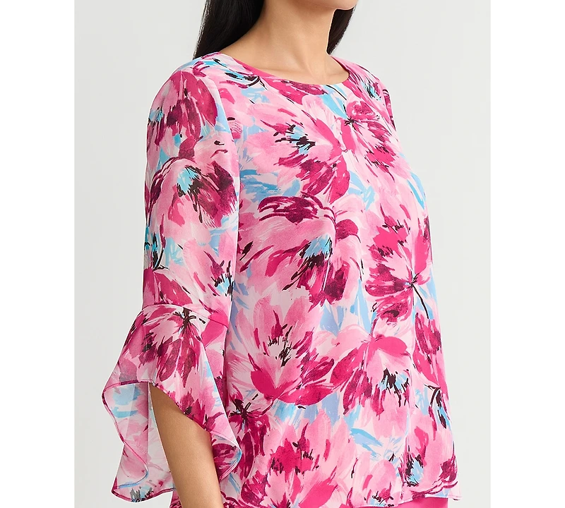 Kasper Women's Printed Ruffle-Sleeve Blouse, Regular & Petite