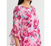 Kasper Women's Printed Ruffle-Sleeve Blouse, Regular & Petite