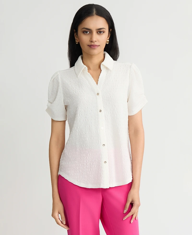Kasper Women's Textured Collared Button-Front Blouse, Regular & Petite