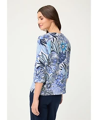 Olsen Women's Floral Rib Knit Jersey Top