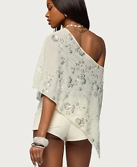 Edikted Women's Triana Bead and Sequin Chiffon Poncho
