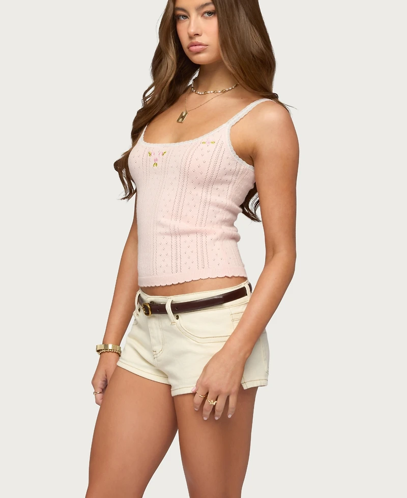 Edikted Women's Rosaliee Pointelle Knit Tank Top