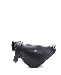 Pre-Owned Prada Double Triangle Logo Zip Shoulder Bag Saffiano Leather and Leather