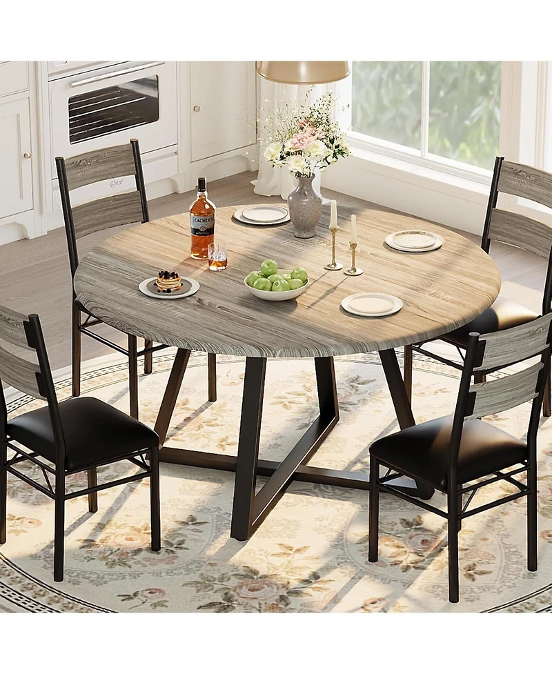 gaomon Round Dining Table Set for 4, 5 Piece Circle 43.31" Wooden Kitchen Dinner Table and Chairs Set for 4-6, w/ 4 Unpholster Chairs