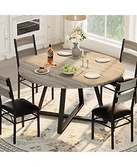 gaomon Round Dining Table Set for 4, 5 Piece Circle 43.31" Wooden Kitchen Dinner Table and Chairs Set for 4-6, w/ 4 Unpholster Chairs