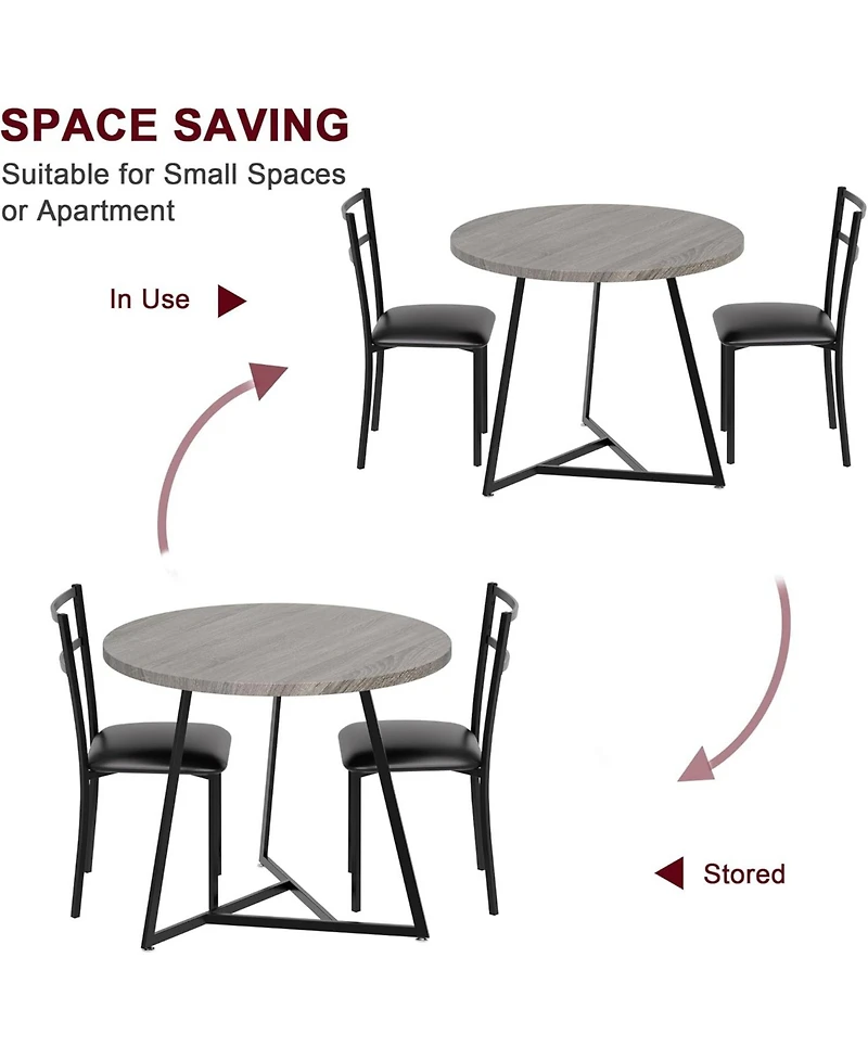gaomon Dining Table Set for 2, Kitchen Table and Chairs for 2 with Upholstered Chairs, 3 Piece Dining Room Table Set, Round Kitchen Table Set